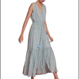 Roller‎ Rabbit Size L Diam Gauri Maxi Dress Blue Paisley Waist Tie Sleeveless